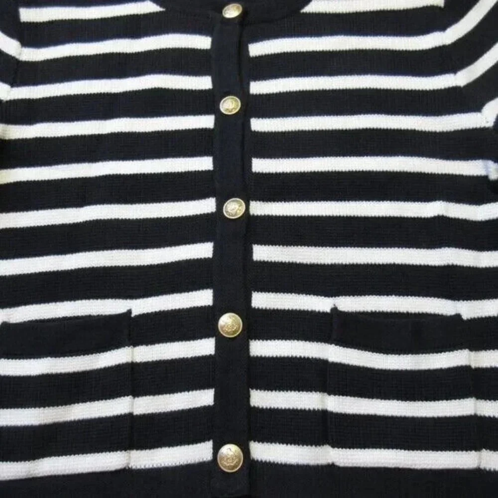 NWT J.Crew Emilie Sweater Lady Jacket in Black Ivory Stripe Knit Cardigan XS